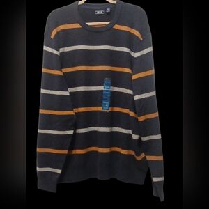 IZOD -NWT, Forest Green Sweater W/Gold & Silver Stripes, Long Sleeve, Crew Neck